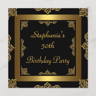 Invitation 50e fête d'anniversaire Gold Metal & Black Any