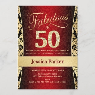 Invitation 50e fête d'anniversaire - Gold Red Black