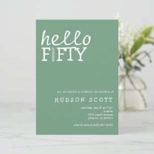 Invitation 50e fête d'anniversaire Hello Fifty Modern Sage Gr