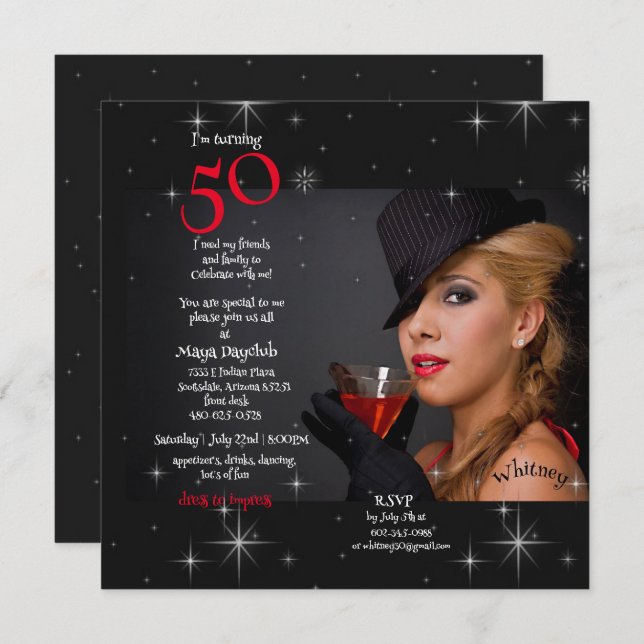 Invitation 50e fête d'anniversaire Jeune fille Cocktail Invit (Devant / Derrière)