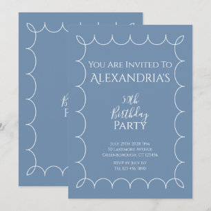 Invitation 50e fête d'anniversaire Moderne Bleu Bordure vague