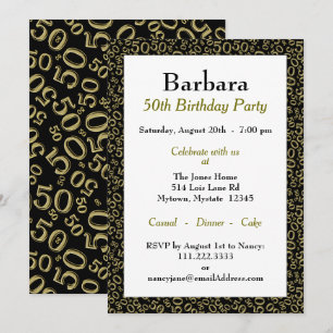 Invitation 50e fête d'anniversaire Noir/Motif de numéro d'or
