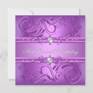 Invitation 50e fête d'anniversaire Purple Pink Pearl Bijou fl