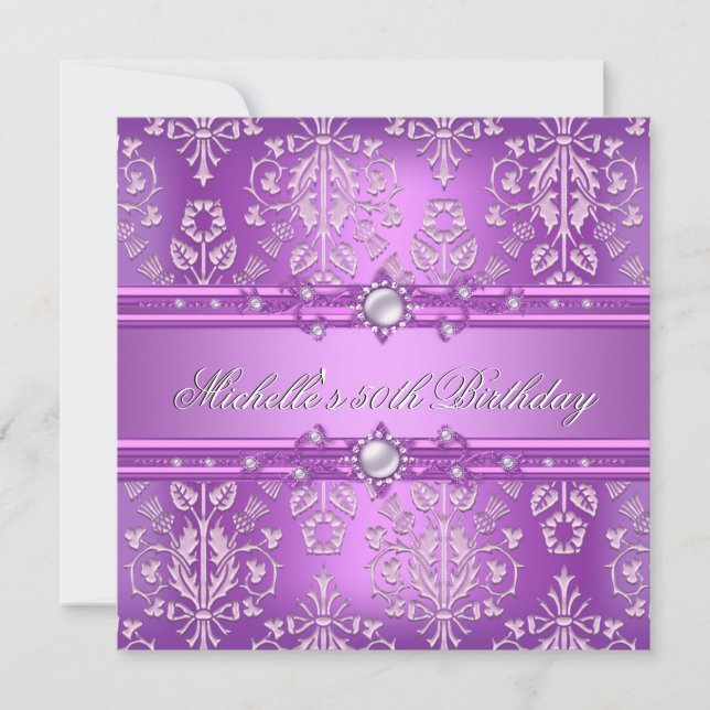 Invitation 50e fête d'anniversaire Purple Pink Pearl Damask (Devant)