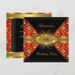Invitation 50e fête d'anniversaire Red Gold Black Damask invi