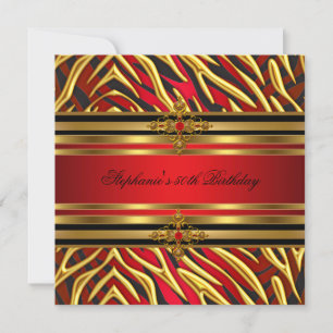 Invitation 50e fête d'anniversaire Red Zebra Gold Black