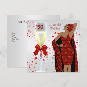 Invitation 50e fête d'anniversaire Retro Diva Art déco Rouge 