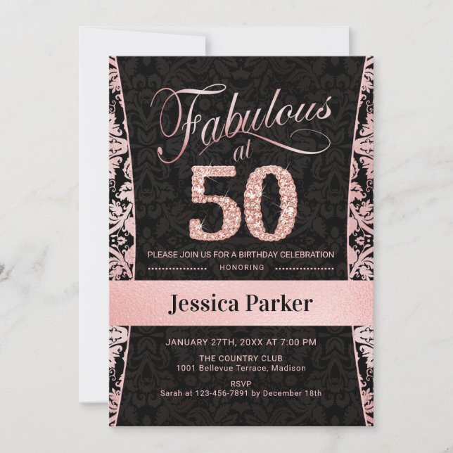Invitation 50e fête d'anniversaire - Rose Gold Black (Devant)