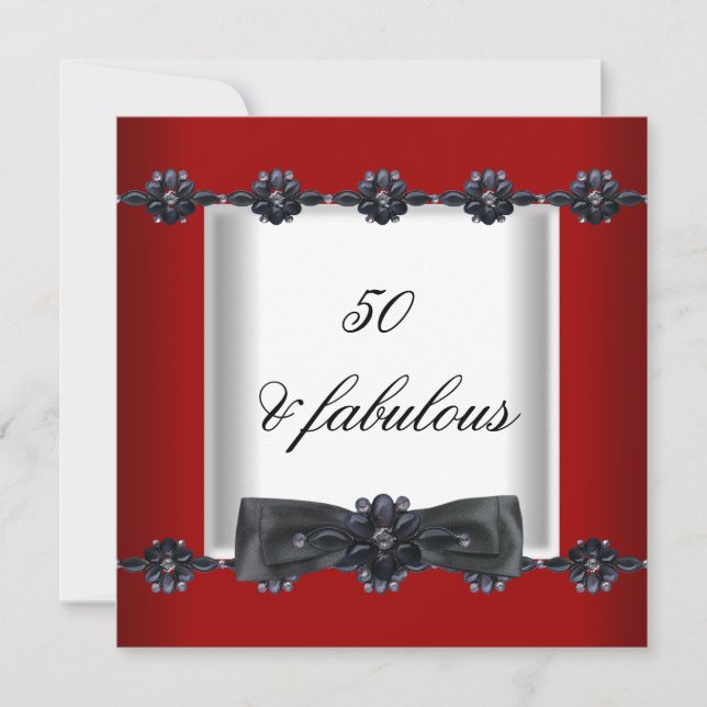 Invitation 50e fête d'anniversaire Rouge Noir Blanc Bijoux Bo (Devant)