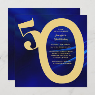 Invitation 50e fête d'anniversaire Royal Blue & Gold