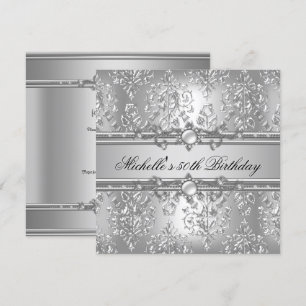 Invitation 50e fête d'anniversaire Silver Pearl Jewel Damask