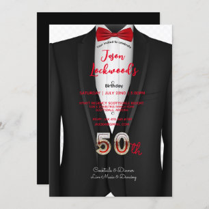 Invitation 50e fête d'anniversaire, tenue Tuxedo, Cravate noi