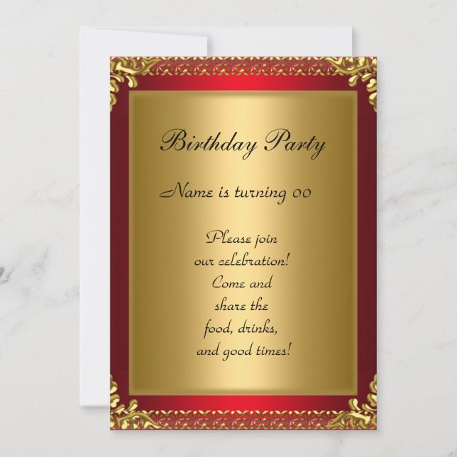 Invitation 50e Gold Red Anniversaire Party (Devant)