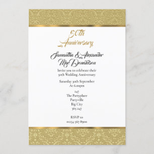 Invitation 50e mariage anniversaire du damas vintage d'or