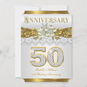 Invitation 50e Mariage Anniversaire Party Gold White Pearl