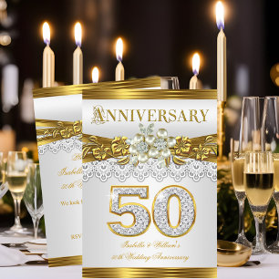 Invitation 50e Mariage Anniversaire Party Gold White Pearl