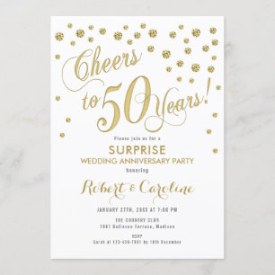 Invitation 50e Mariage anniversaire surprise - Blanc et or