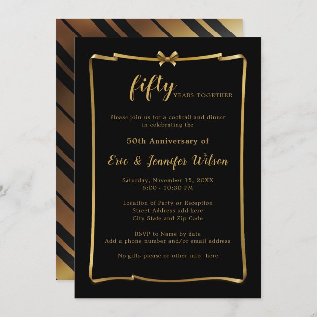 Invitation 50e ou TOUTE ANNÉE Mariage (Devant / Derrière)