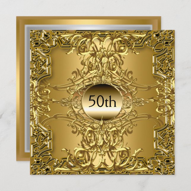 Invitation 50e Soirée d'Anniversaire d'Or de luxe (Devant / Derrière)