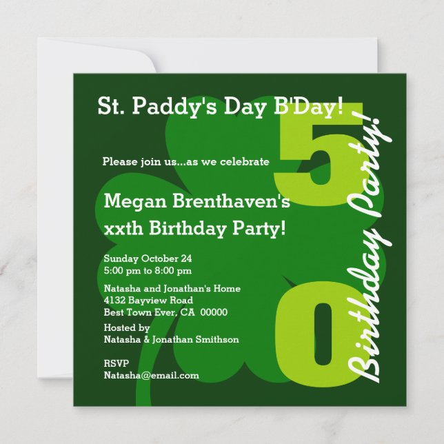 Invitation 50e ST PATRICK Shamrock de fête d'anniversaire A03 (Devant)