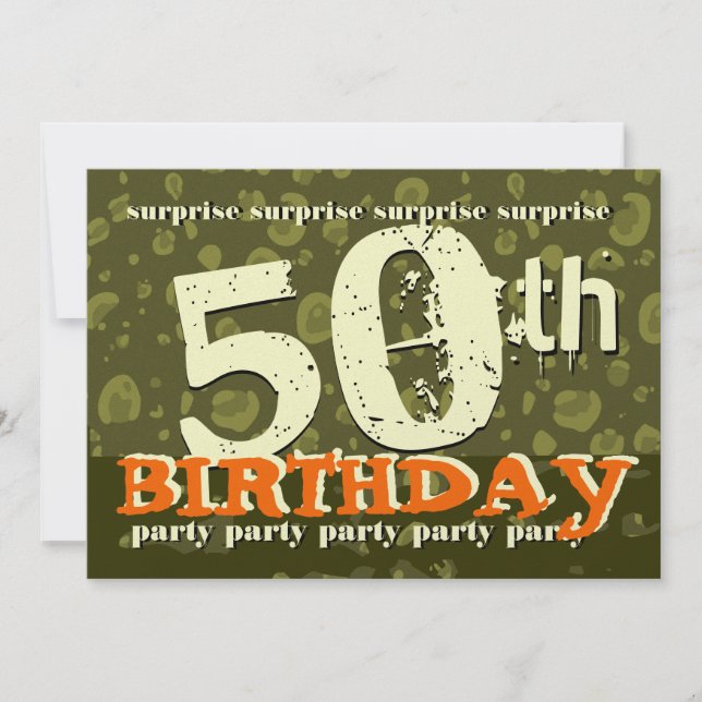 Invitation 50e SURPRISE Anniversaire Camo de crème orange kak (Devant)