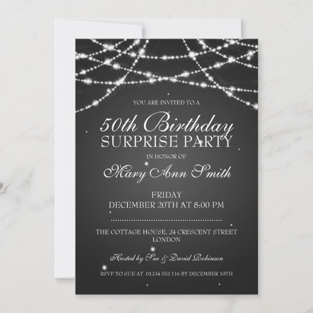 Invitation 50e Surprise Anniversaire Corde de fête Étoiles No (Devant)