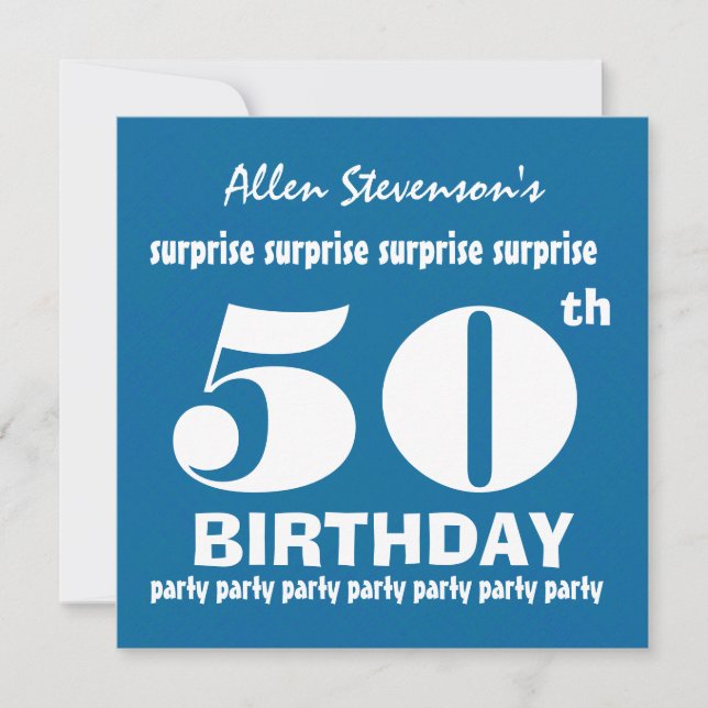 Invitation 50e SURPRISE Anniversaire de la fête Bleu Blanc V0 (Devant)