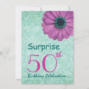 Invitation 50e SURPRISE Anniversaire Fête rose et saleté Turq