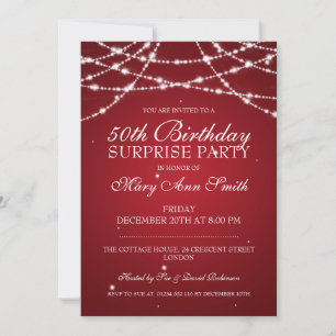 Invitation 50e Surprise Birthday Party String Stars Red