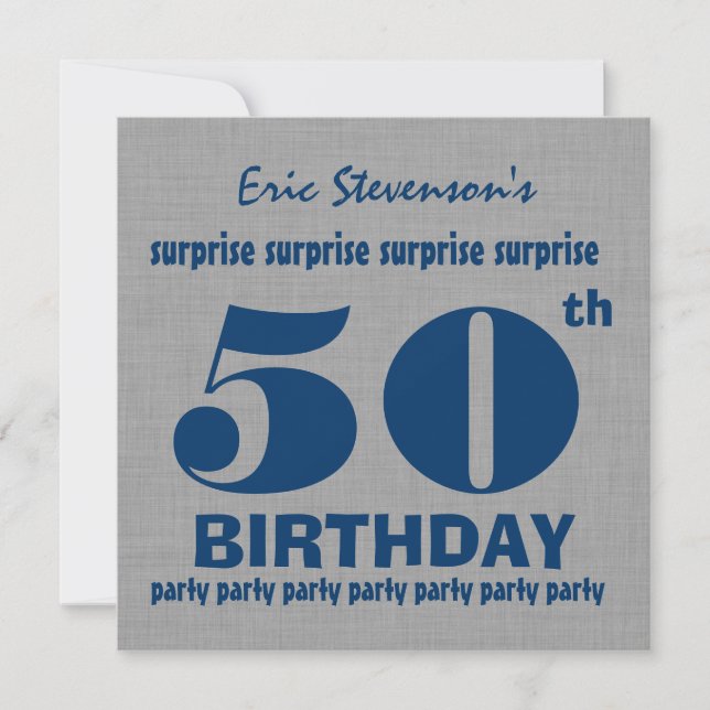 Invitation 50e SURPRISE Fête d'anniversaire GRAY BLUE V19 (Devant)