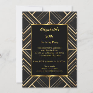 Invitation 50e vintage Gold Black Art Déco fête d'anniversair