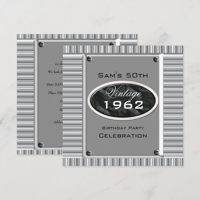 Invitation 50e vintage Soie Noire Anniversaire (Devant / Derrière)