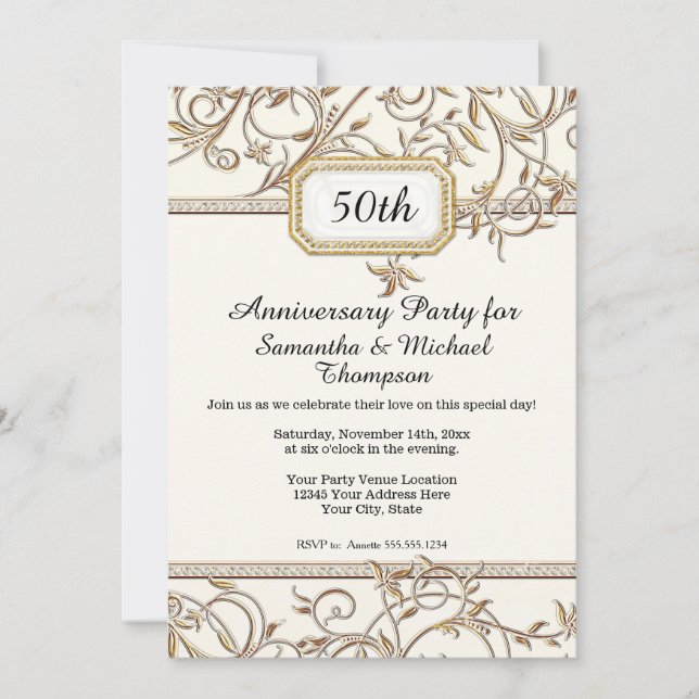Invitation 50ème Anniversaire Art Nouveau Gold Purple (Devant)
