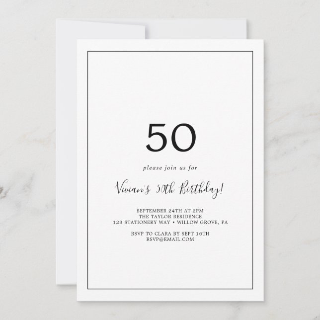 Invitation 50ème anniversaire minimaliste (Devant)