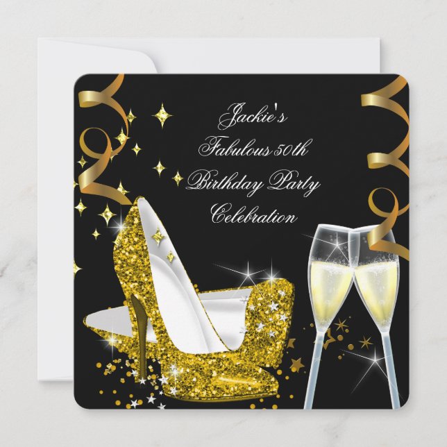 Invitation 50ème Fabuleux Parties scintillant d'or talons hau (Devant)