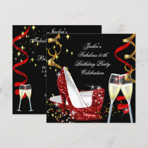 Invitation 50ème Fabuleux Parties scintillant Rouge Haut talo