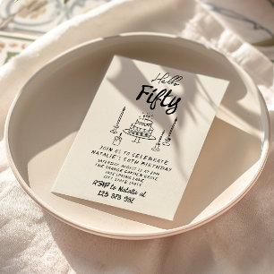 Invitation 50ème gâteau à main rétro bonjour cinquante annive