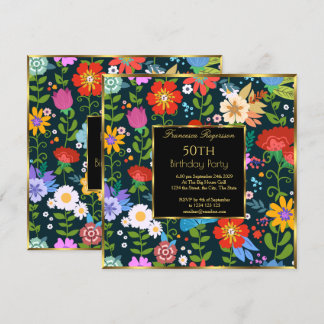 Invitation 50ème Jardin floral coloré fête d'anniversaire