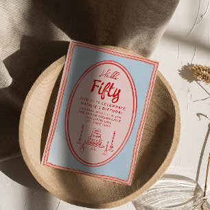 Invitation 50ème Main Peint Drawn Quirky Fun Frame Anniversai