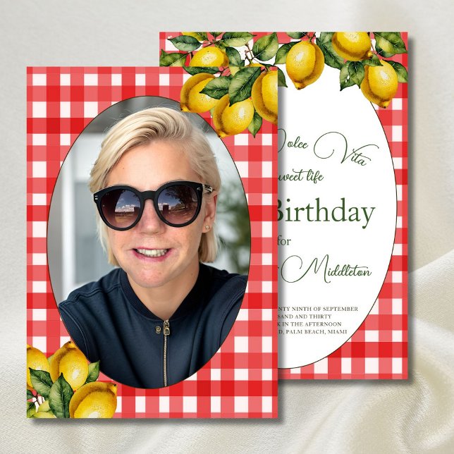 Invitation 50ème Photo Citron Italien Thème Rouge Blanc Motif (Créateur téléchargé)