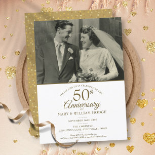 Invitation 50th Anniversary Gold Heart Confetti Wedding Photo