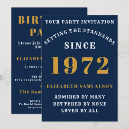 Invitation 50th Birthday 1972 Ajouter Votre Nom Blue Gold
