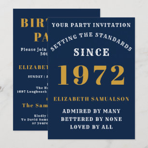 Invitation 50th Birthday 1972 Ajouter Votre Nom Blue Gold