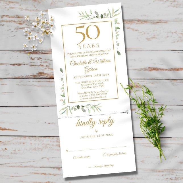 Invitation 50th Golden Anniversary Wedding Greenery RSVP (Créateur téléchargé)