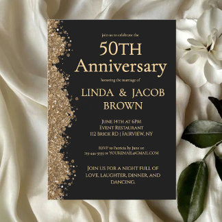 Invitation 50th Wedding Anniversary Gold Faux Glitter