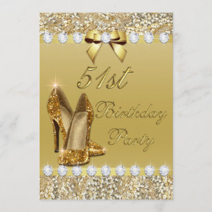 Invitation 51e Anniversaire Classy Talons d'or Séquins Diaman