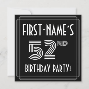 Invitation 52e fête d'anniversaire : Art Déco Style avec nom 