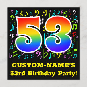 Invitation 53e fête d'anniversaire : Symboles de musique amus