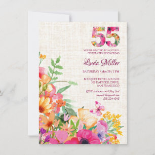 Invitation 55 Ans Fleurs Floral Lin 55e Anniversaire