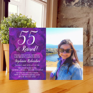 Invitation 55 et retraité Élégant Violet Anniversaire Retrait